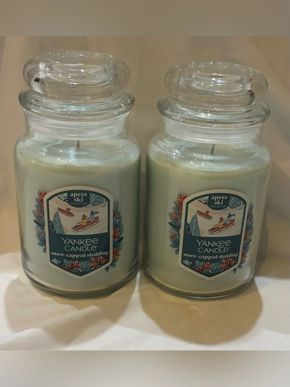 2 - YANKEE CANDLE SNOW CAPPED SLEDDING Large 22 OZ. JAR CANDLE LOT -1 WICK- NEW